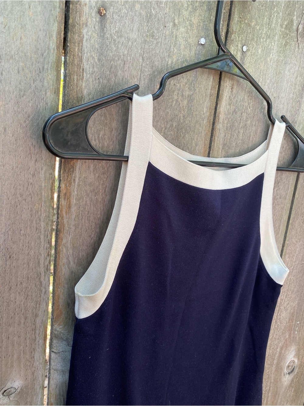 Vintage Ann Taylor Petite Small Navy Silk Blend Knit Dress Contrast Trim Minimal - Picture 3 of 9
